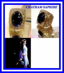 Verguld-over-Sterling zilver blauwe synthetische Saffier Concert -Tour - Ring